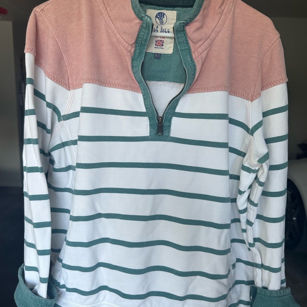 Fat Face Pink and Green Striped Pullover